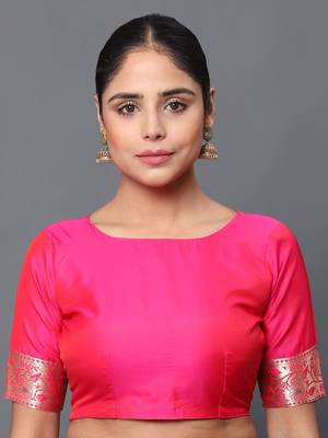 Pink woven banarasi silk saree with blouse 5