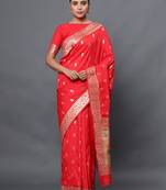 Red woven banarasi silk saree with blouse