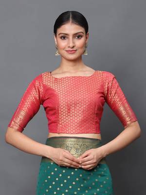 Dark green woven banarasi silk saree with blouse 5