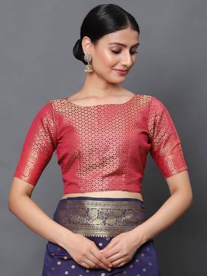 Navy blue woven banarasi silk saree with blouse 5
