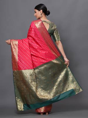 Pink woven banarasi silk saree with blouse 4