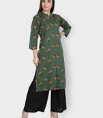 Green printed cotton ethnic-kurtis