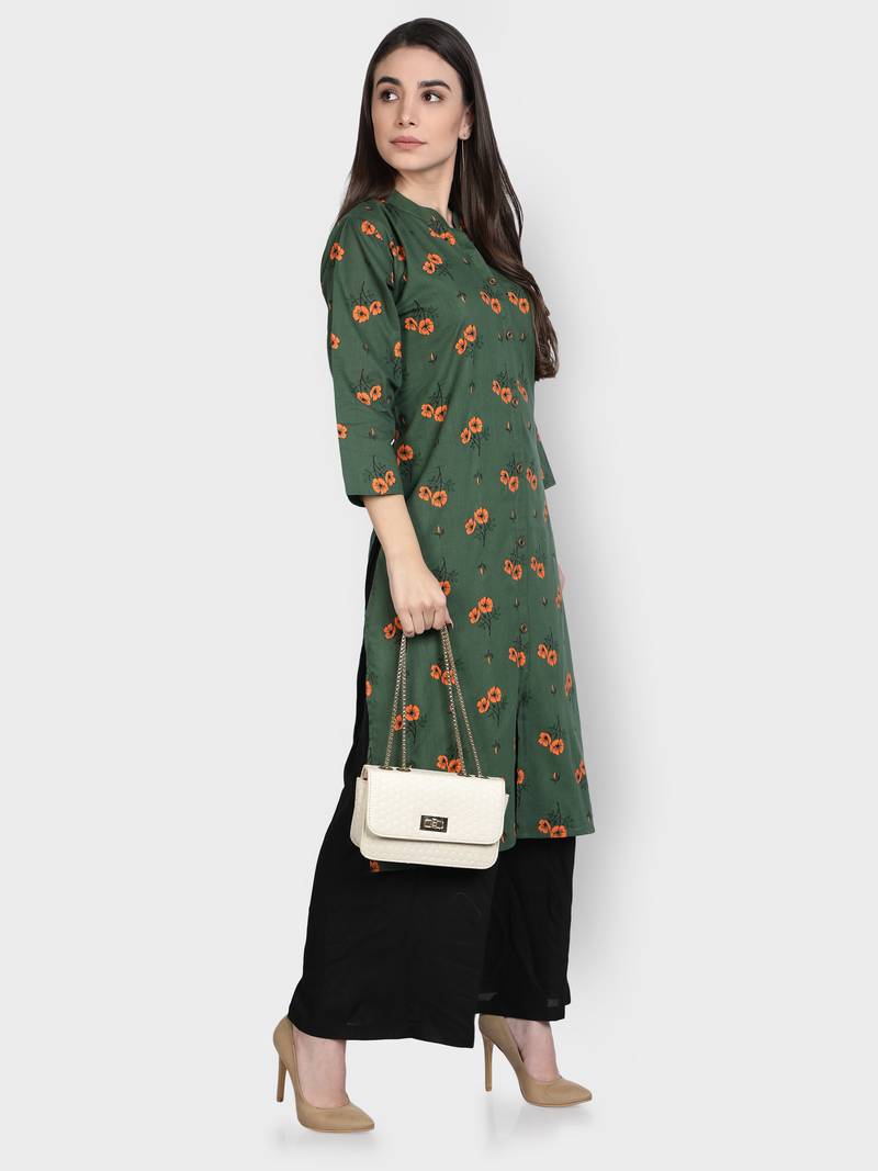 Green printed cotton ethnic-kurtis
