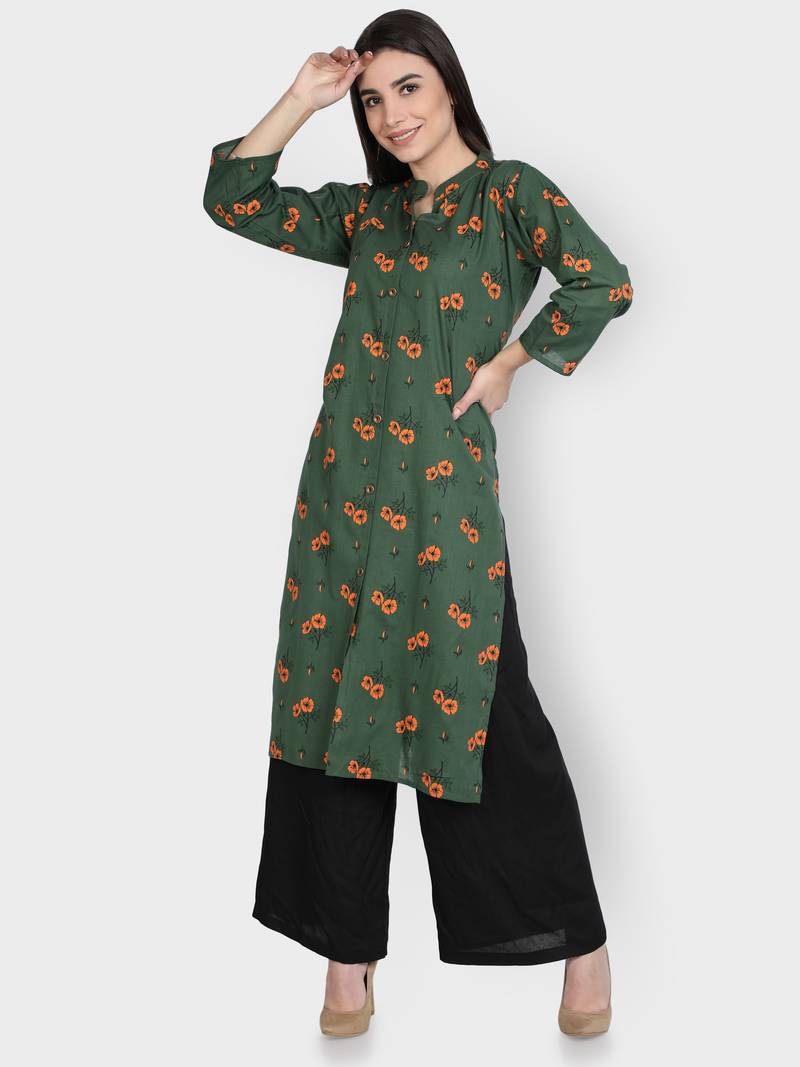 Green printed cotton ethnic-kurtis