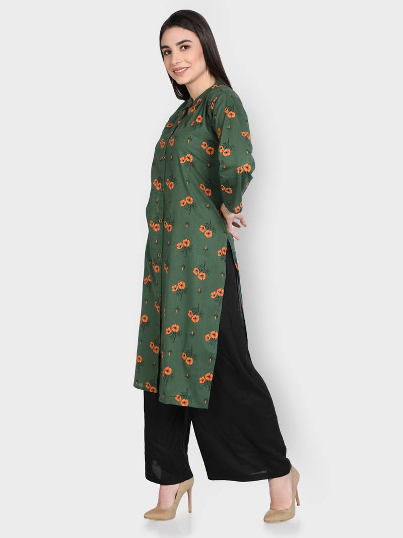 Green printed cotton ethnic-kurtis