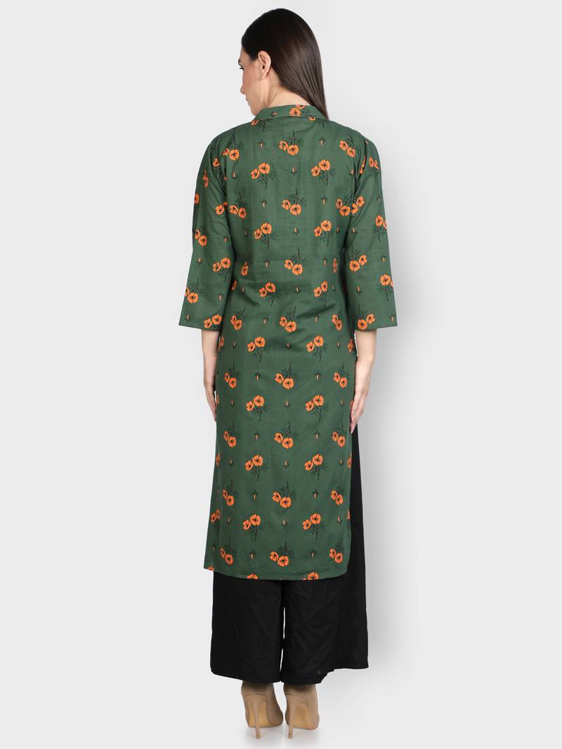 Green printed cotton ethnic-kurtis