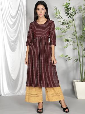 Wine woven cotton ethnic-kurtis 1