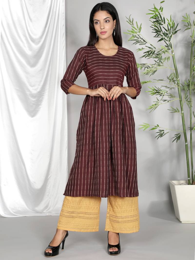 Wine woven cotton ethnic-kurtis