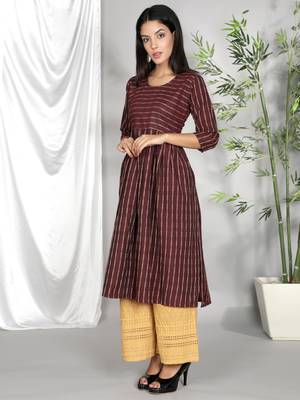 Wine woven cotton ethnic-kurtis 3