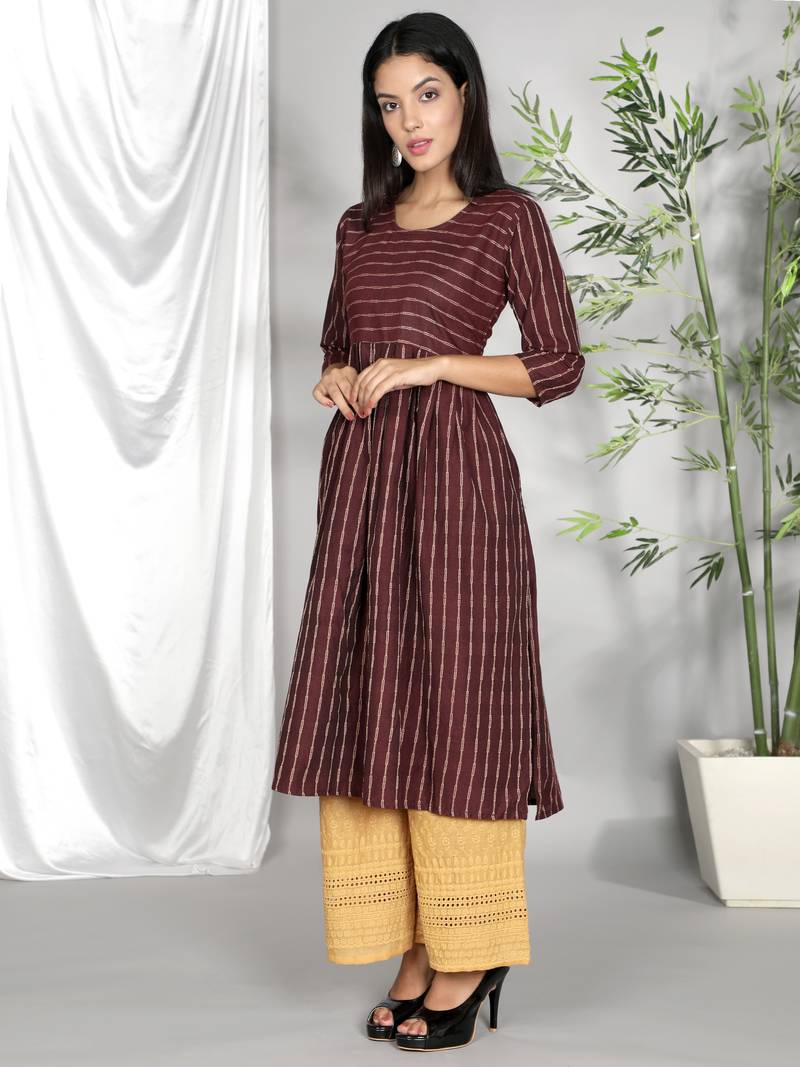 Wine woven cotton ethnic-kurtis