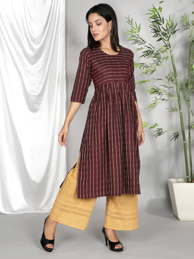 Wine woven cotton ethnic-kurtis