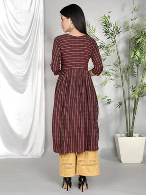 Wine woven cotton ethnic-kurtis 5