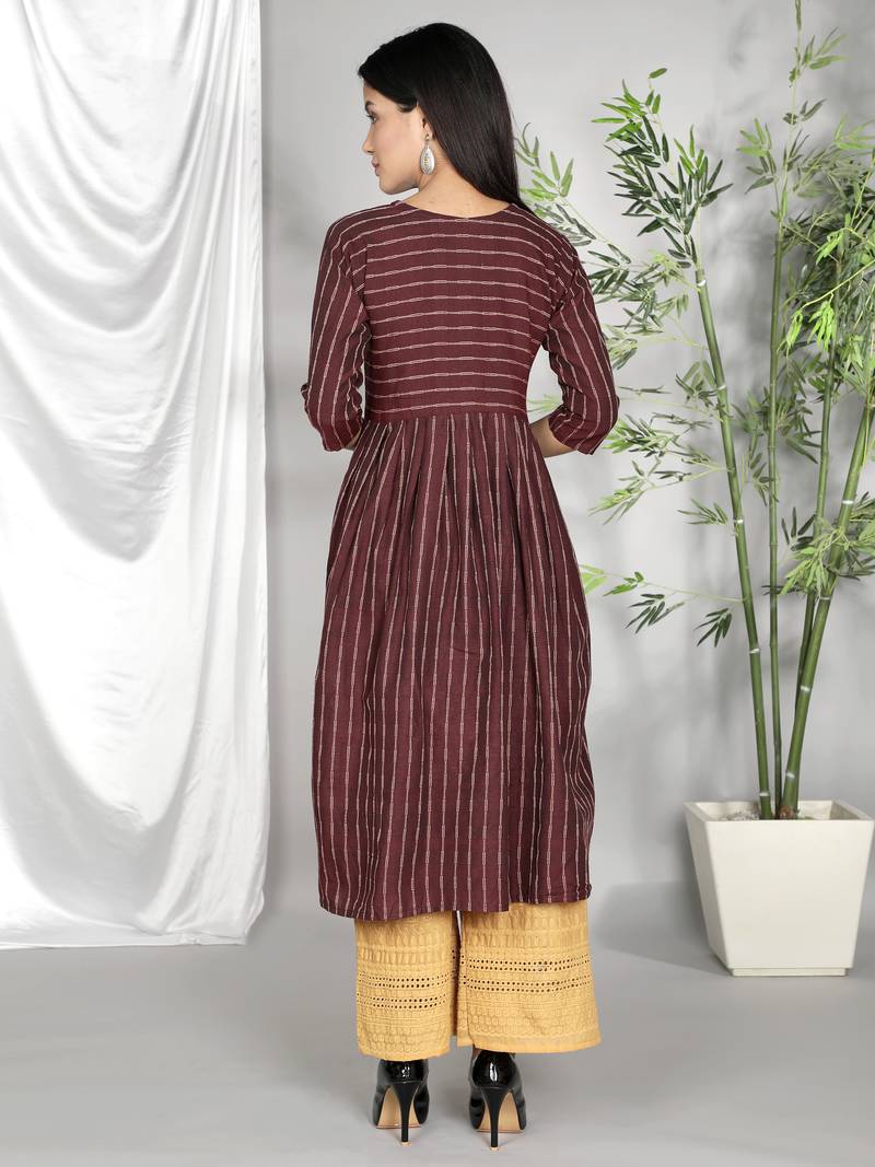 Wine woven cotton ethnic-kurtis