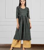 Dark-green woven cotton ethnic-kurtis