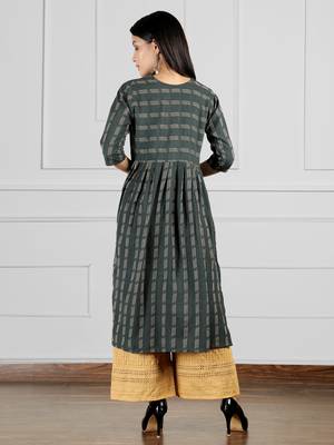 Dark-green woven cotton ethnic-kurtis 5