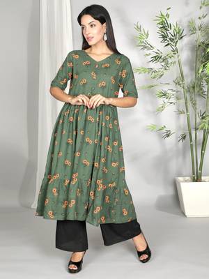 Green printed cotton ethnic-kurtis 1