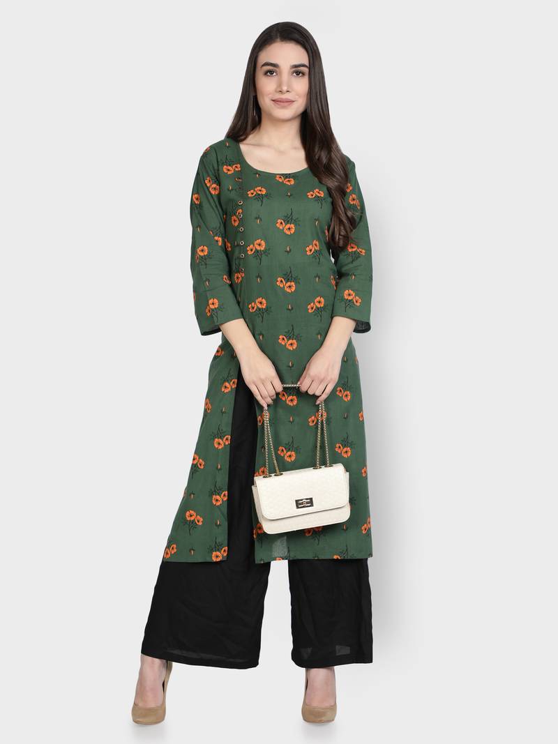 Green printed cotton ethnic-kurtis