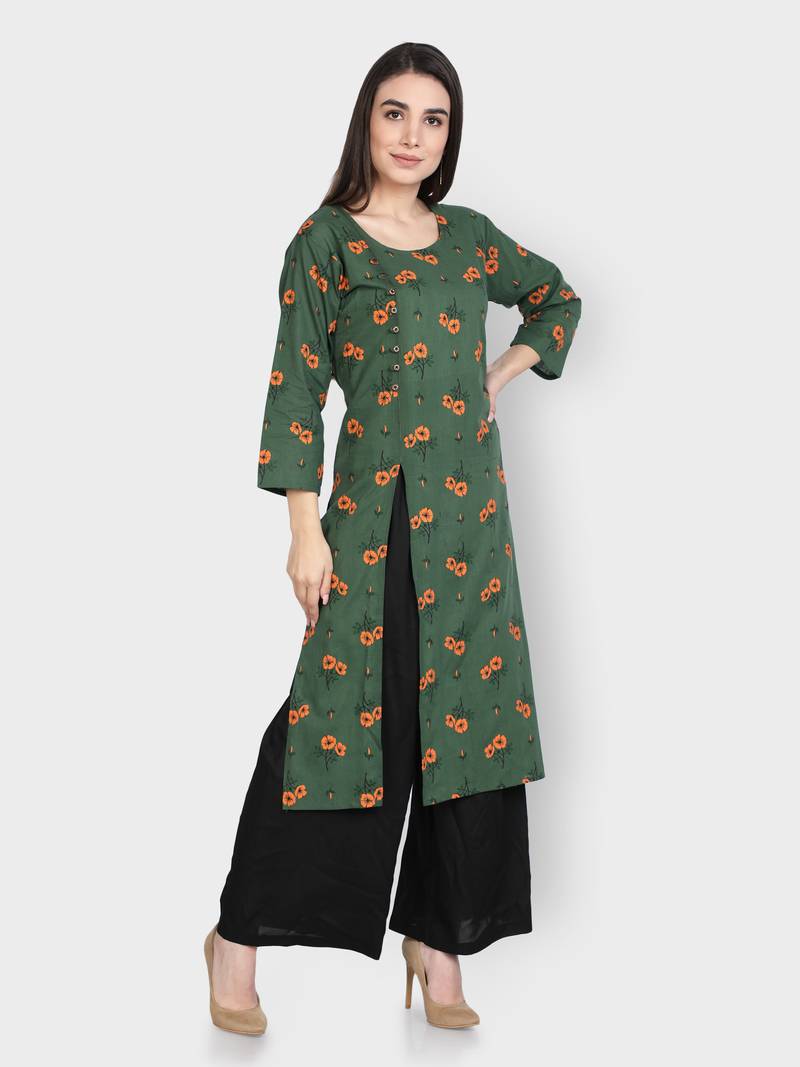 Green printed cotton ethnic-kurtis