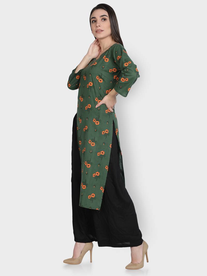 Green printed cotton ethnic-kurtis
