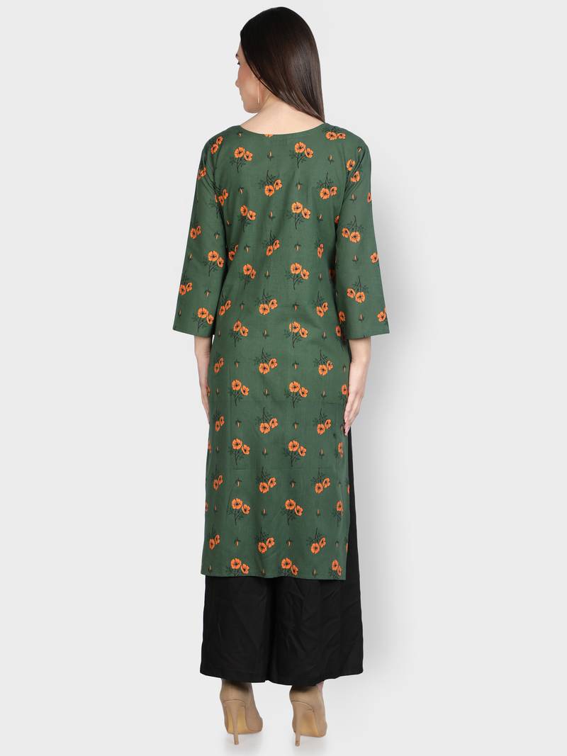Green printed cotton ethnic-kurtis