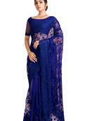 Navy blue embroidered net saree with blouse