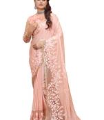 Peach embroidered silk saree with blouse