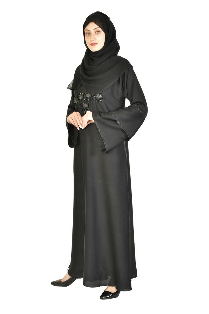 Khadija Fashion,Women And Girls Self Designed Abaya,Burqa  With Georgette Scarf, Finest Hand Worked On Chest.