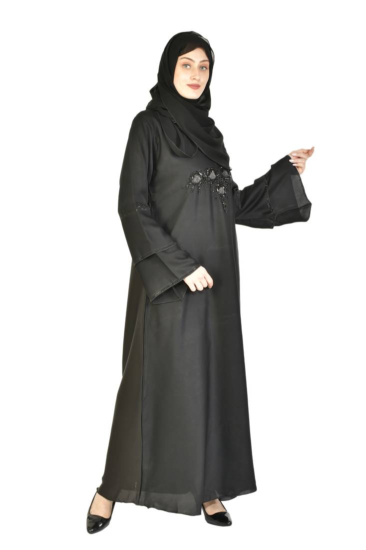 Khadija Fashion,Women And Girls Self Designed Abaya,Burqa  With Georgette Scarf, Finest Hand Worked On Chest.
