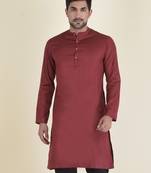 DEYANN Maroon Cotton Jacquard Woven Design Kurta For Men