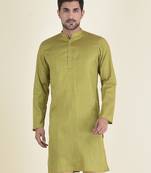 DEYANN Green Cotton Jacquard Woven Design Kurta For Men