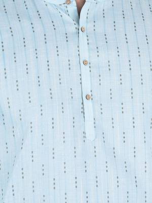DEYANN Sky Blue Cotton Jacquard Woven Design Kurta With Pyjama Set For Men 5