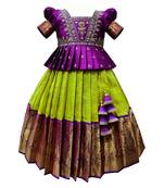 White Button New south Indian traditional Wine pattu pavadai Jecquard Lehenga choli for girls dress