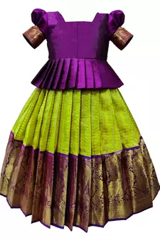 White Button New south Indian traditional Wine pattu pavadai Jecquard Lehenga choli for girls dress
