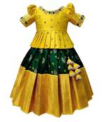 Yellow Green New south Indian traditional pattu pavadai Jecquard Lehenga choli for girls dress