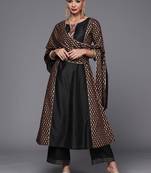 Indo Era Black Foil Floral Printed Kurta Palazzo with Dupatta Sets
