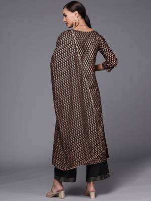 Indo Era Black Foil Floral Printed Kurta Palazzo with Dupatta Sets 2