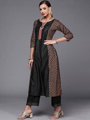 Indo Era Black Foil Floral Printed Kurta Palazzo with Dupatta Sets 3
