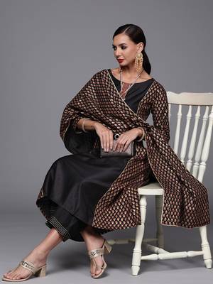 Indo Era Black Foil Floral Printed Kurta Palazzo with Dupatta Sets 4
