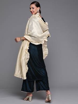 Indo Era Teal Embroidered Straight Kurta Palazzo With Dupatta Set 2