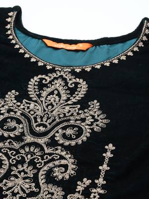 Indo Era Teal Embroidered Straight Kurta Palazzo With Dupatta Set 5