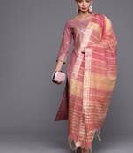 Indo Era Mauve Foil Printed Straight Kurta Palazzo With Dupatta Set