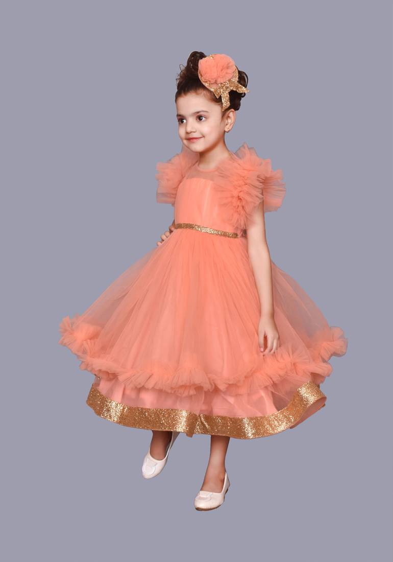 Peach Glitter work Gown