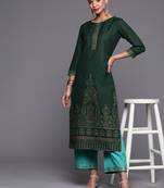 Indo Era Green Foil Printed Straight Kurta With Palazzo Set