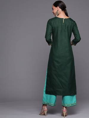 Indo Era Green Foil Printed Straight Kurta With Palazzo Set 2