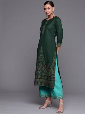 Indo Era Green Foil Printed Straight Kurta With Palazzo Set 3