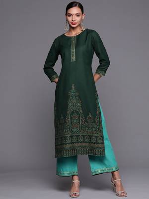 Indo Era Green Foil Printed Straight Kurta With Palazzo Set 4