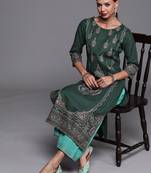 Indo Era Green Foil Printed Straight Kurta With Palazzo Set