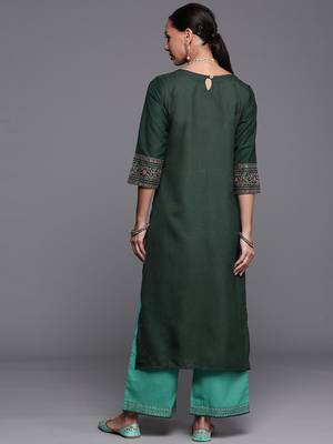 Indo Era Green Foil Printed Straight Kurta With Palazzo Set 2