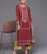 Indo Era Maroon Foil Printed Straight Kurta With Palazzo Set
