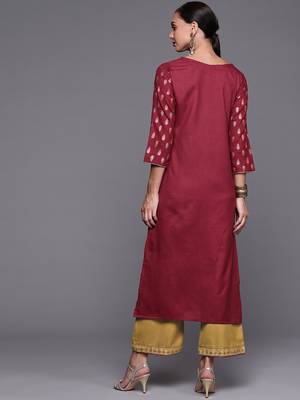 Indo Era Maroon Foil Printed Straight Kurta With Palazzo Set 2